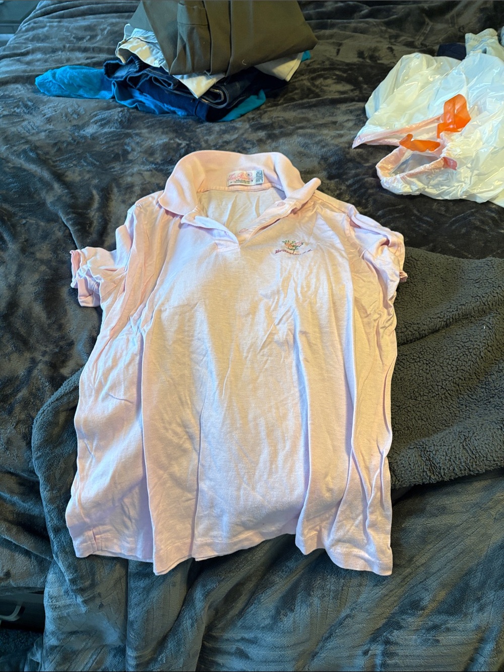 Light Pink Short-Sleeve Polo Top with Small Embroidered Logo